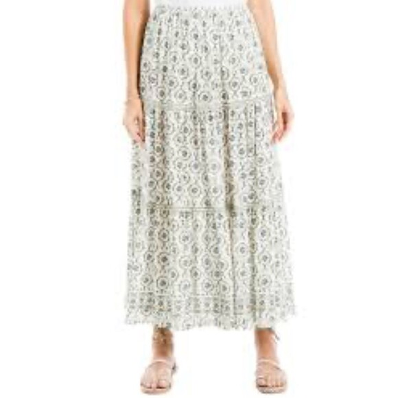 Floral Ruffled Sz M Tiered Midi Maxi Peasant Skirt Pink White Max Studio - Picture 1 of 8